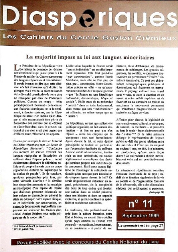 Diasporiques : les cahiers du Cercle Gaston-Crémieux N°11 (Sep 1999)
